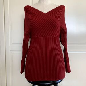 Windsor Open Back Long Sleeve Ribbed Sweater Surplice Neck Red Women Sz S